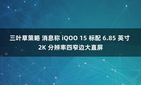 三叶草策略 消息称 iQOO 15 标配 6.85 英寸 2K 分辨率四窄边大直屏